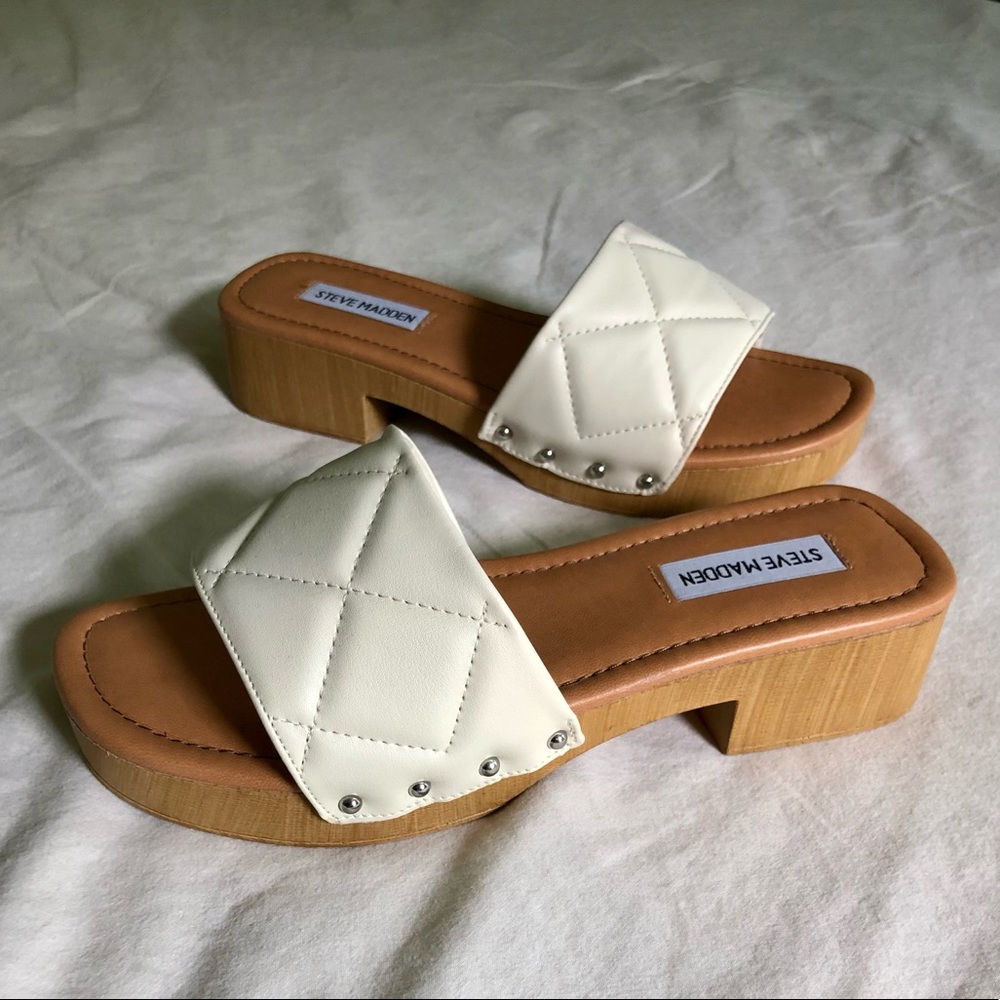 Steve Madden wood like platform heel slip on sandal